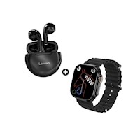 Audífonos Lenovo HT38 Táctil BT + Smartwatch S9 ULTRA Pro Max Negro