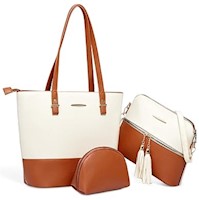 Juego de Carteras Bolsos Elegante 3 Piezas de Cuero PU Super Premium - Beige