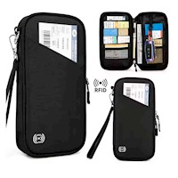 Estuche Organizador Documentos de Viaje RFID con Sujetador Impermeable Negro RD