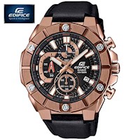 Reloj Casio Edifice EFR-569BL-1AV para Hombre Fecha Cronómetro Acero Oro Rosado Cuero Negro