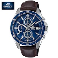 Reloj Casio Edifice Zafiro EFR-S565L-2AV Cronometro Correa de Cuero Marrón Dial Azul