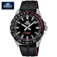 Reloj Casio Edifice EFV-120BL-1AV para Hombre Fecha Correa de Cuero Negro Rojo