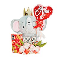 Regalo Canasta San Valentín con Chocolates y Peluche Elefante