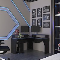 ESCRITORIO GAMER EN L CON 2 NIVELES PARA MONITORES GUMA | TUHOME
