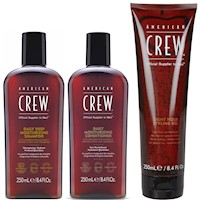 Shampoo Hidratante + Acondicionador + Gel Fijación Suave American Crew Men