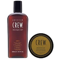 3 en 1 Shampoo, Conditioner y Body Wash + Cera Molding Clay American Crew Men