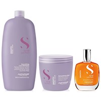 Shampoo Anti Frizz Sin Sal 1000ml + Mascarilla+ Aceite Alfaparf Smooth