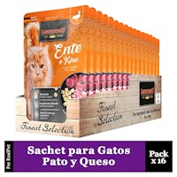 Pack x16 Sachet para Gato Leonardo sabor Pato y Queso 85 gr