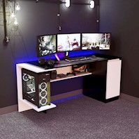 ESCRITORIO GAMER NR 02 140CM 1 PUERTA MOVENDA NEGRO/ BLANCO