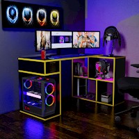 ESCRITORIO GAMER EN L 133X80CM NR 11 MOVENDA NEGRO/AMARILLO