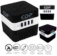 Estabilizador CDP 4 tomas y 4 puertos USB, 600VA/300W