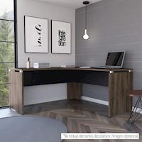 ESCRITORIO EN FORMA DE L HOME OFFICE - NEGRO SOFT / COÑAC | TUHOME