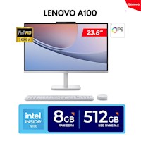 TODO EN UNO LENOVO A100 / 23.8" FHD, IPS / Celeron N100, 3.40GHz / 8GB DDR4, 512GB SSD / FREEDOS
