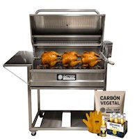 Parrilla Grande Con Tapa Americana con motor de Acero Inoxidable+carbón+cerveza+guantes