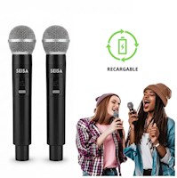 Pack x2 Micrófono Inalámbrico Doble Recargable UHF SEISA GE5-2 Karaoke