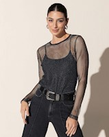 Camiseta manga larga en malla con brillo