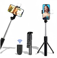 Estabilizador Palo Selfie Bluetooth Trípode con Soporte para Celular R1S Luz LED