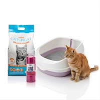 Pack x3 Caja de Arena Arenero Gato 20x40x48cm + Arena 5L + Aromatizador Aleatori