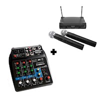 Kit Mezcladora Bluetooth + Micrófonos inalámbricos para Karaoke