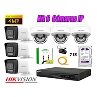 Kit 6 Cámara Seguridad Hikvision IP POE 4MP Audio Incorporado HDMI 3M Disco 2TB