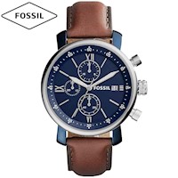 Reloj Fossil Rhett BQ2163 Fecha Cronometro Correa de Cuero Marrón Dial Azul