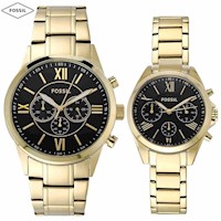 Reloj Fossil Flynn BQ2400SET Set para Hombre y Mujer Acero Inoxidable Dorado Negro