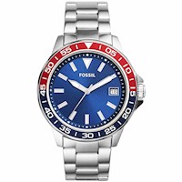 Reloj Fossil Bannon BQ2505 Para Hombre Acero Inoxidable Plateado Azul Rojo