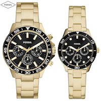 Reloj Fossil Bannon BQ2643SET Set para Hombre y Mujer Acero Inoxidable Dorado Negro