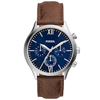 Reloj Fossil Fenmore BQ2697 Multifuncional Para Hombre Correa de Cuero Marron Dial Azul