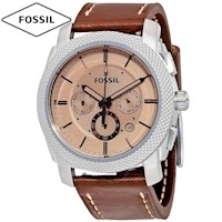 Reloj Fossil Machine FS5170 Fecha Cronómetro Cristal Beige Correa de Cuero Marrón