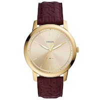 Reloj Fossil Minimalist FS5886 Ultra Delgado Hombre Correa Cuero Guinda Dial Dorado