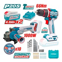 Combo Total TCKLI20273 Taladro Atornillador Percutor 66Nm + Amoladora 4.5" 1000W 20V Brushless