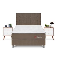 Juego de dormitorio Forli Capella 2PLZ + Veladores For + Colchón + 2 Almohadas + 1 Protector