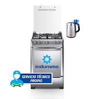 COCINA GLP INDURAMA GRANADA ZAFIRO CROMA 4 HORNILLAS+HERVIDOR ELÉCTRICO 1.7LTS HI-INX