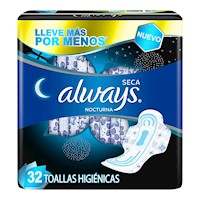 Always Toallas Higiénicas Nocturna Seca con Alas 32 unidades