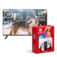 Televisor Wolff Smart TV 55'' Ultra HD 4K + Consola Nintendo Switch oled Blanco