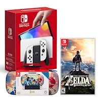 Consola Nintendo Switch Oled Blanco + Zelda Breath Of The Wild + Estuche Hyrule