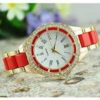 Geneva - Reloj Analógico Mujer Cristales - Rojo/ Oro