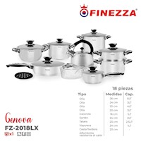 Juego De Ollas De 18 Piezas Finezza Fz-2018Lx De Acero Inoxidable