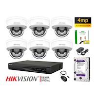 Kit 6 Cámara Seguridad IP POE Hikvision 4MP Domo Audio Detección Vehículo Disco 2TB