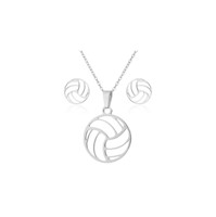 Set collar y aretes pelota voley plateado