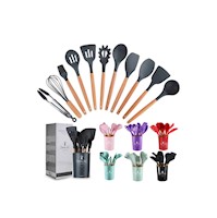 Set de Cucharones Utensilios de Silicona y Madera para Cocina Premium