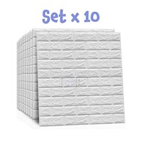 Set x10 Papel Tapiz Autoadhesivo 3D Ladrillo Blanco