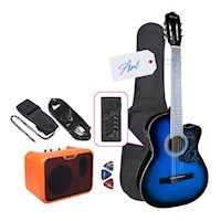 PACK GUITARRA ELECTROACUSTICA NYLON AZUL