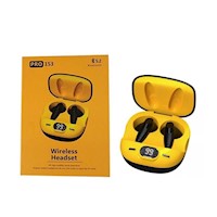 Audífonos Bluetooth  5.2 caja amarilla audífono negro