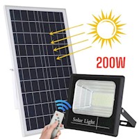 Reflector Solar Led 200Watts con Panel Solar Black Exteriores