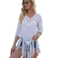 Salida de Playa Mini Vestido En Crochet Edicion Limitada Color Blanco