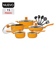 Set de Ollas Antiadherentes 15 Piezas Finezza FZ-1655T Naranja