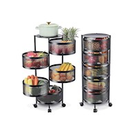 Organizador Redondo de Cocina de 5 Niveles con Ruedas Negro