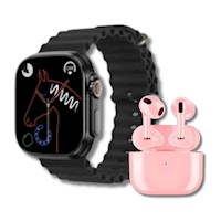 Pack Smartwatch GT9 Negro y Audifono 6s Pro Rosado